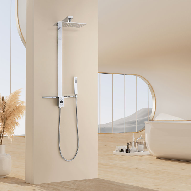 Ensemble de pommeau de douche mural rectangulaire avec douche à main, Polished Chrome