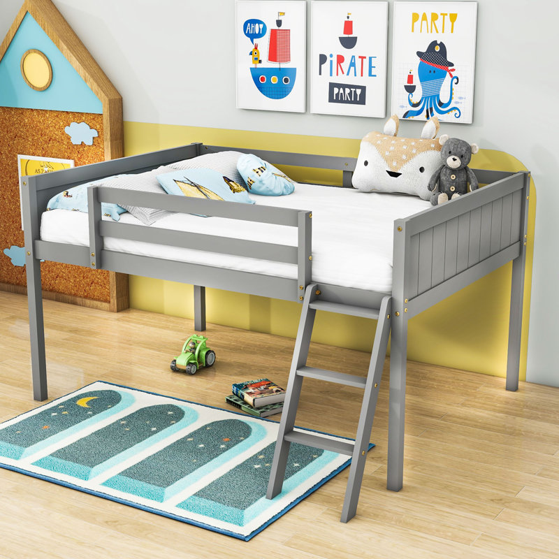 Lit mezzanine en bois avec échelle Janicka, Complète, gris