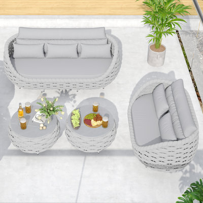 Outdoor Patio Hand-woven Rope Powder-coated Aluminum Sofa With 2 Coffee Table