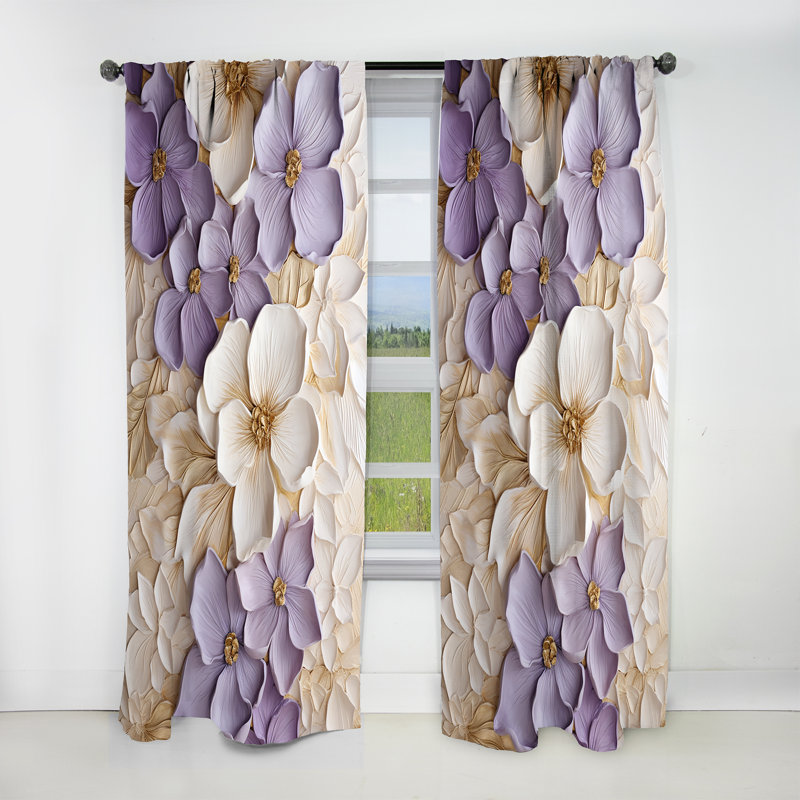 Panneau de rideau floral, motif occultant mauve, blanc et violet - Minimalisme violet et blanc, L 52 po x L 95 po