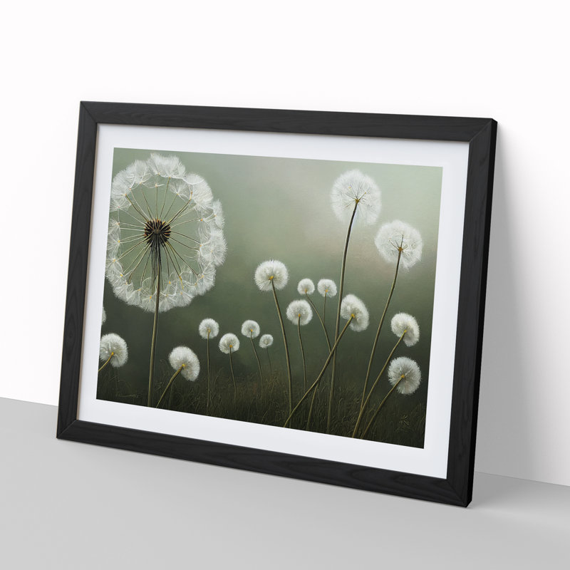 Hopeful Dandelion Flowers - Single Picture Frame Print, Black, 25cm H x 34cm W x 2cm D