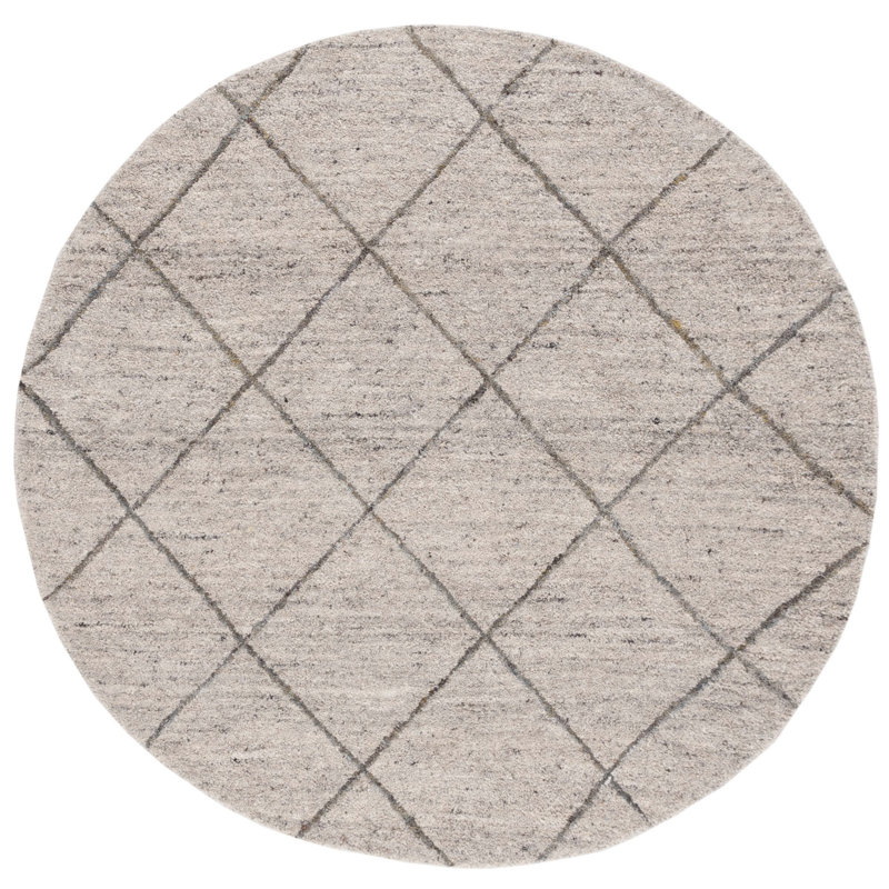Moniz Hand Tufted Wool Geometric Rug, Round 6'
