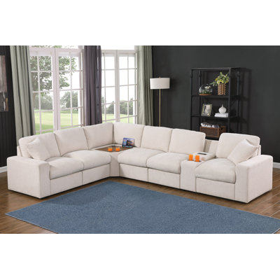 Detron Corner Sectional Sofa With Cupholder Console With A Corner Table With USB Port