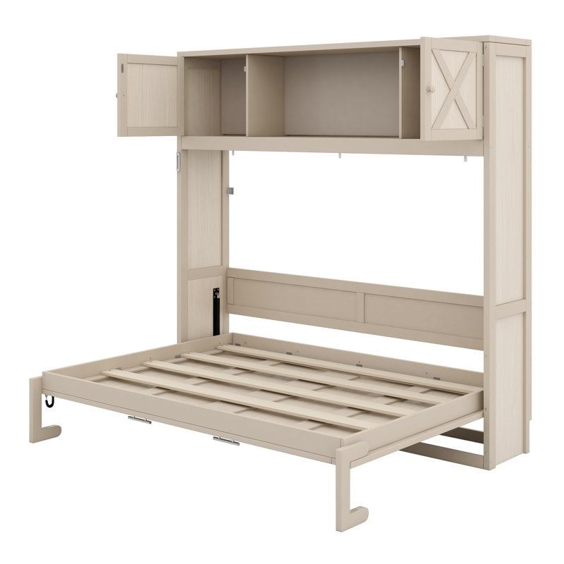 Lit escamotable peu encombrant avec armoires de rangement, Beige
