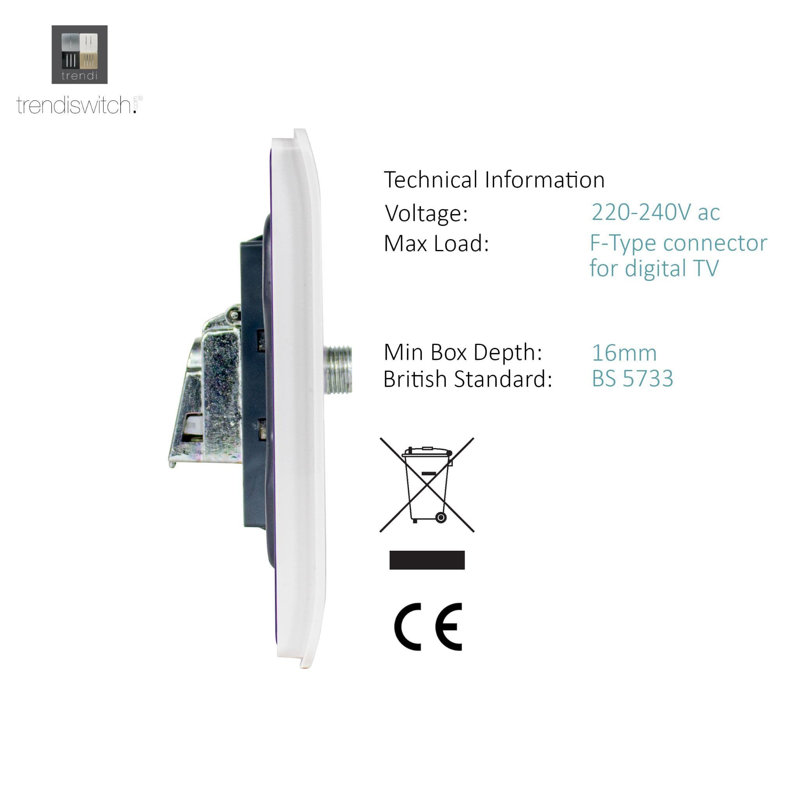 Trendi Switch 2 Gang Male F-Type Satellite Television Socket, Ice White