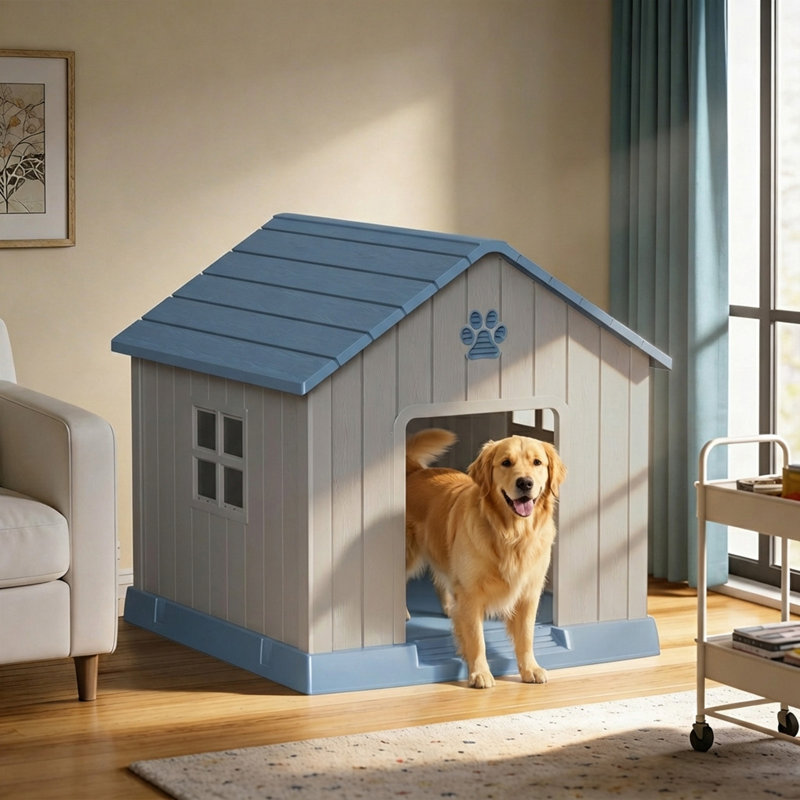 Niche pour chien d'intérieur en résine imperméable 32,53 "toutes saisons (bleu), H 32,53 po x l 31,11 po x P 33,72 po, Bleu