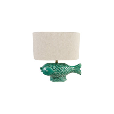 Stoneware Fish Table Lamp with Iron Accents