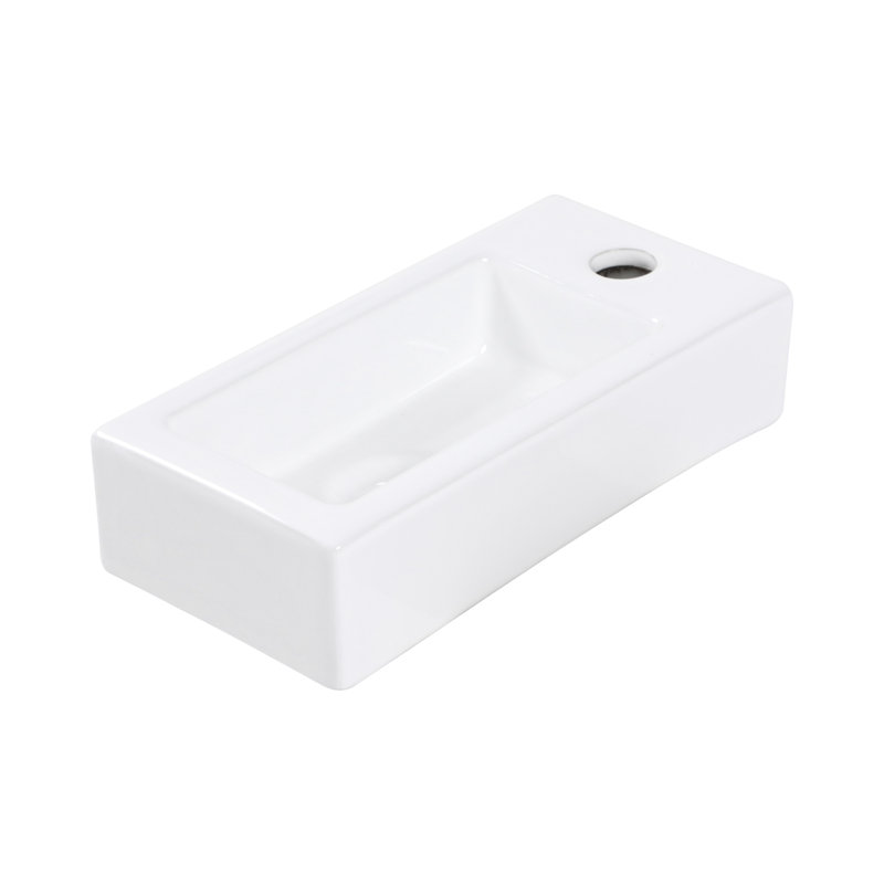 Lavabo de salle de bain 14,95 x 7,34 po en céramique - fixation murale, blanc, teinté, rectangulaire, trou de robinet présenté en montage en pouces, disponible
