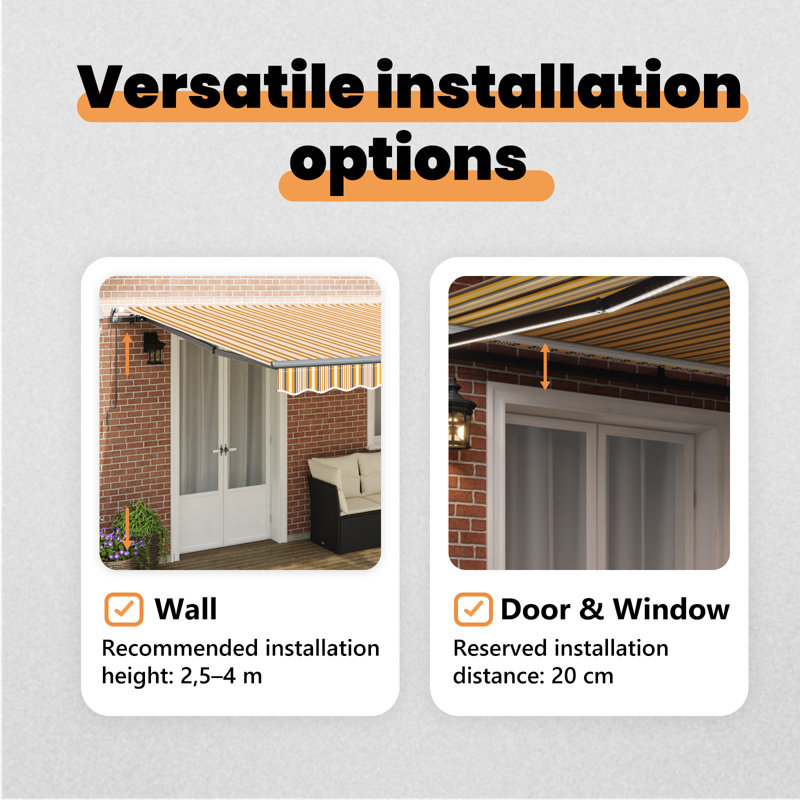 Brayden Studio Retractable Patio Awning, Yellow/Grey/White Striped, 500 cm W x 300 cm D