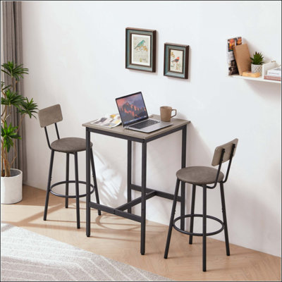 Bar Table Set with 2 Bar stools PU Soft seat with backrest