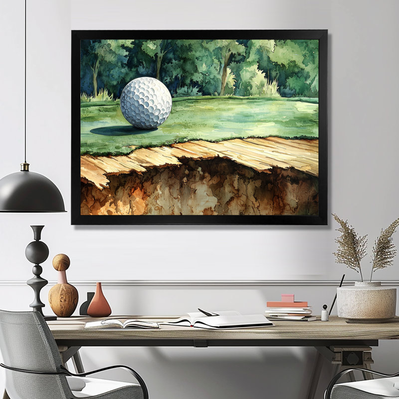 «Chassing the pin», art mural de golf, H 12 po x l 20 po, Cadre flottant, Noir, noir, noir, noir