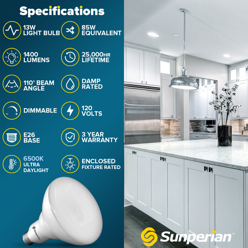 13 Watt (85 Watt Equivalent), BR40 LED, Dimmable Light Bulb, E26/Medium (Standard) Base, 6500 K