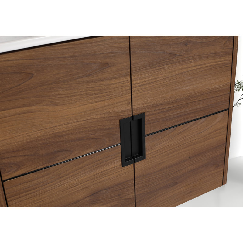 Meuble-lavabo mural 24 po avec lavabo flottant avec lavabo en céramique Leonia, Espresso
