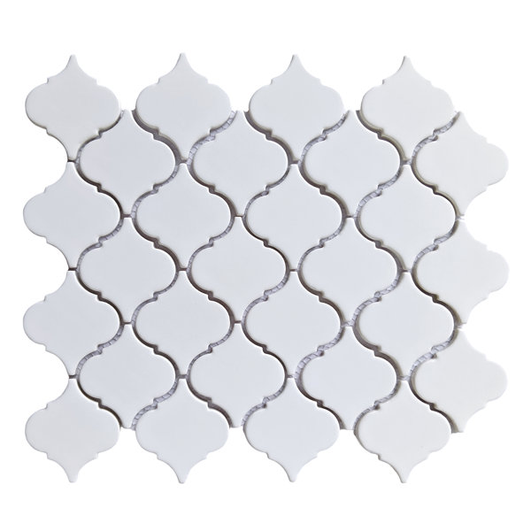White 12x12 Glossy Lantern Mosaic Tile 2" - Porcelain tile for Kitchen Backsplash & Bathroom Wall Tile