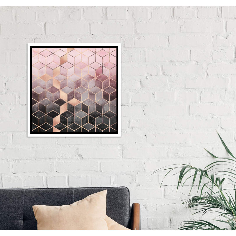 «Pink and Gray Cubes» par Elisabeth Fredriksson - impression d'art graphique, H 26 po x l 26 po x P 1,5 po