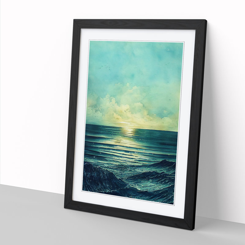 Seascape Ink Wash Vol.1 - Single Picture Frame Print, 34cm H x 25cm W x 2cm D, Walnut