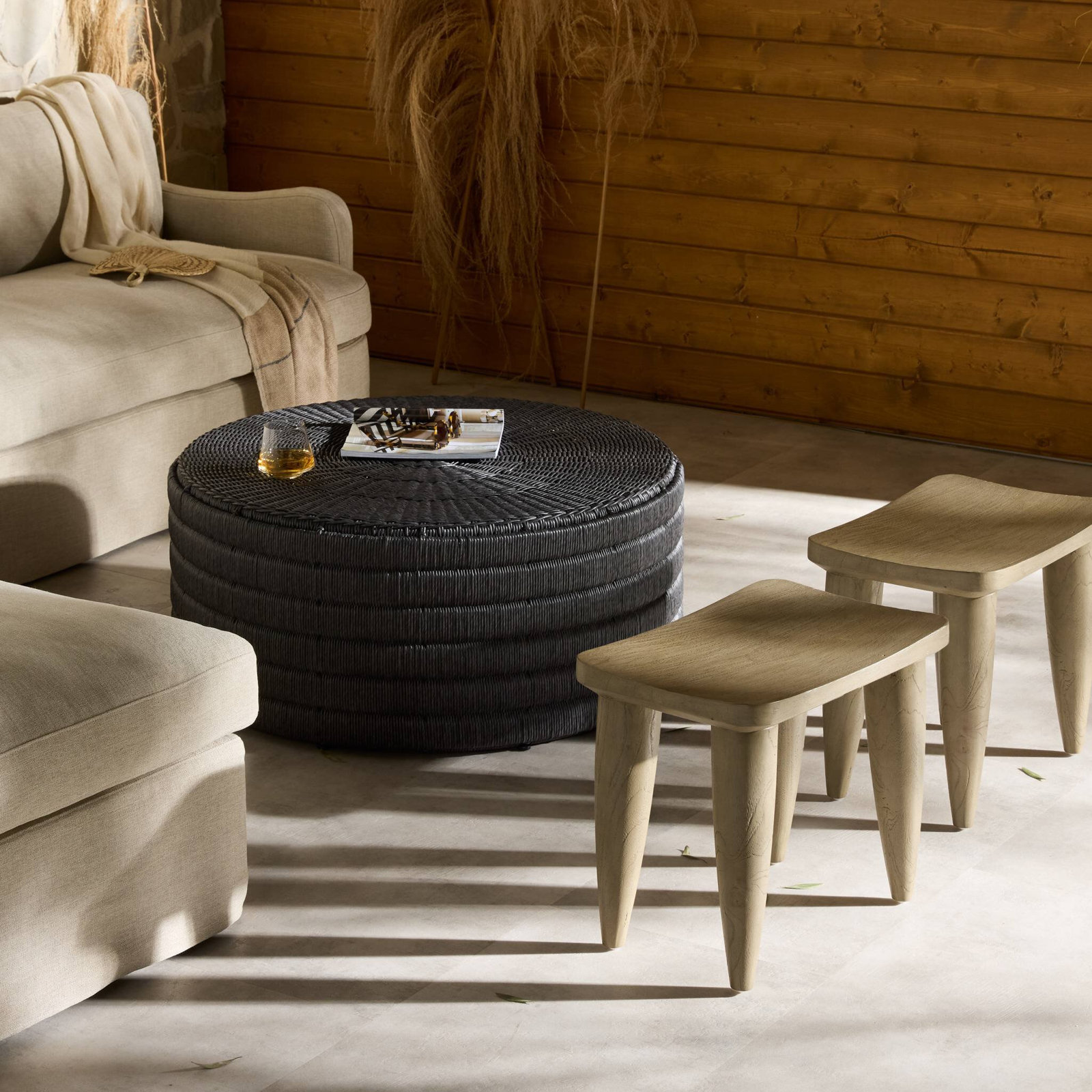 Marnier Solid Wood Accent Stool, Weathered Gray