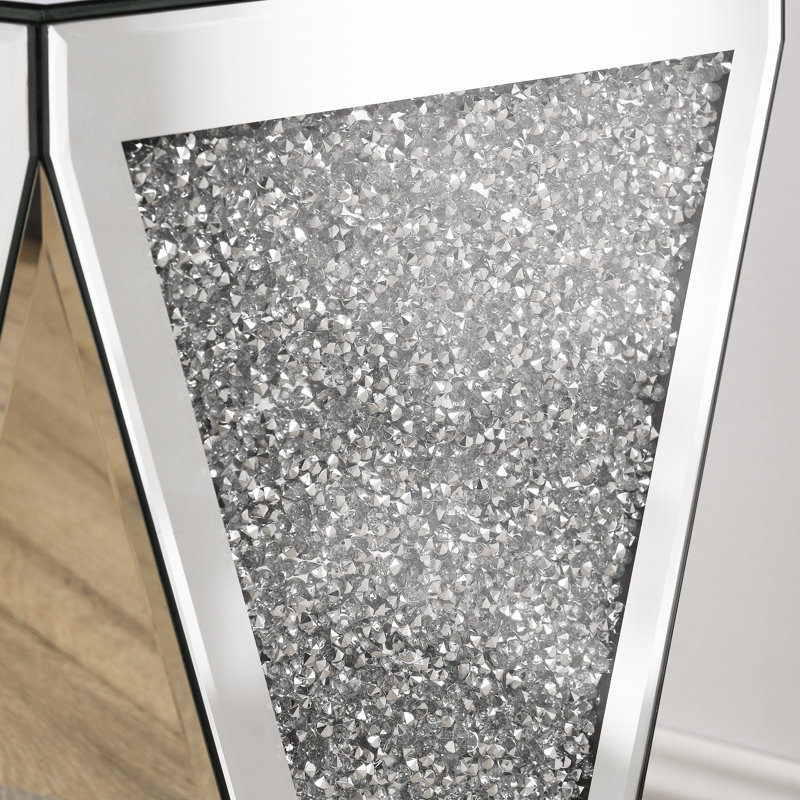 Table d'appoint en miroir avec bord taillé en diamant, + verre, table de bout argentée 13 x 13 x 23 po, conception élégante, aucun assemblage requis, po