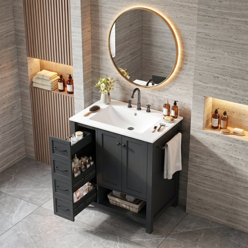 Meuble-lavabo 30 po avec comptoir d'évier, Noir