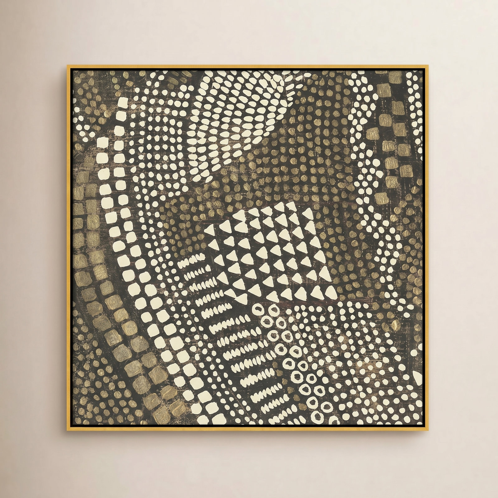 Bergen "Reaching Gold III" Painting, 37.5" H x 37.5" W x 2" D, Gold Framed