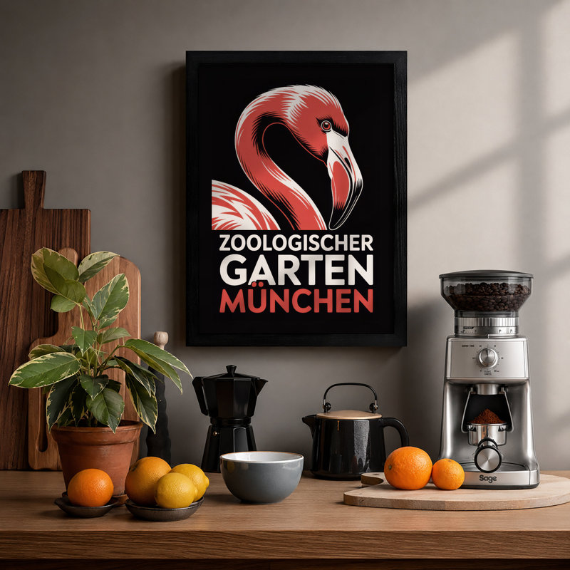Flamingo Zoo Poster Art Deco - Print, Black, A3 - 42.0 x 29.7 cm