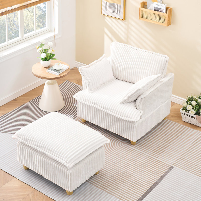 Velours côtelé 1 avec glissade et coussins pour plus de commodité, H 33,3 po x l 36,04 po x P 60,92 po, Beige