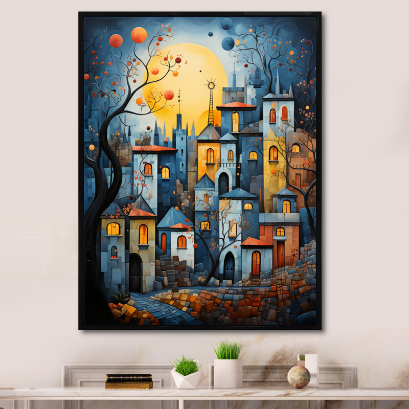 «Brookefields Cityscape Exquis Blue III», reproduction sur toile, Cadre flottant noir, H 32 po x l 24 po x P 1 po