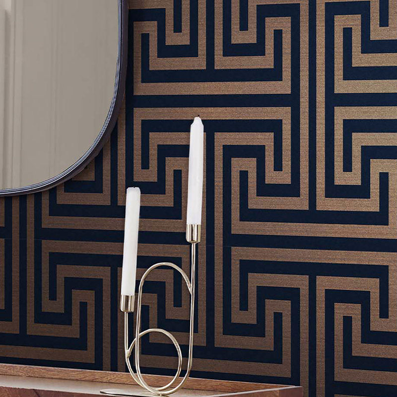 Geometric Metallic Wallpaper Double Roll, Navy Blue