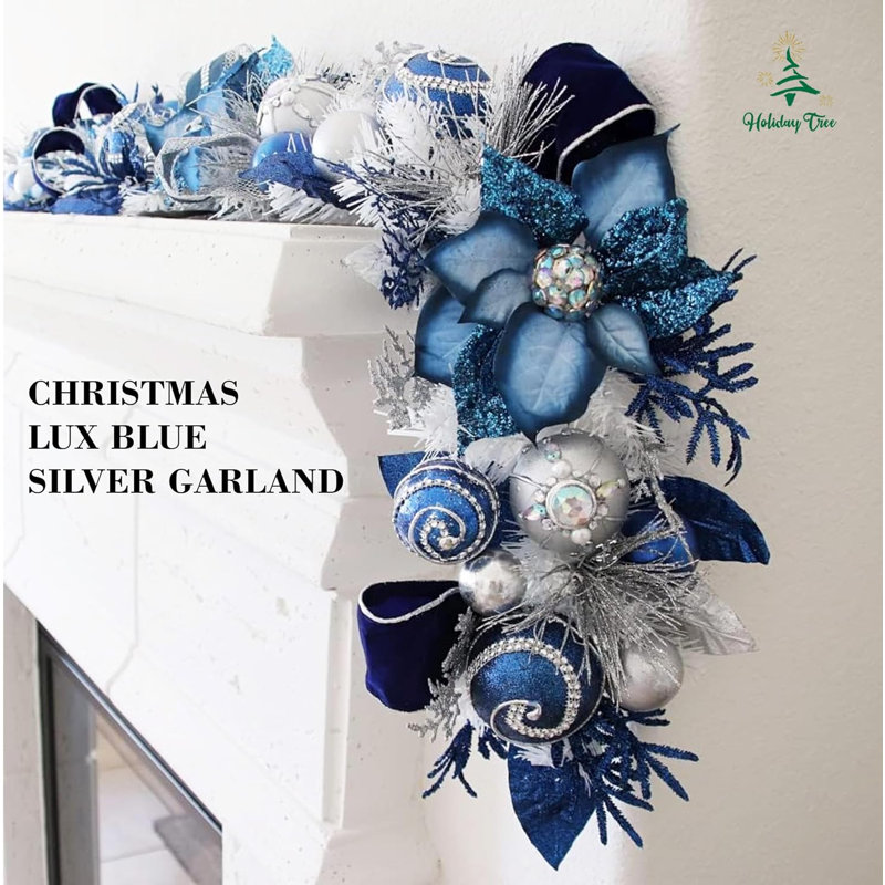 Lux Blue Christmas 60 " Poinsettia Garland