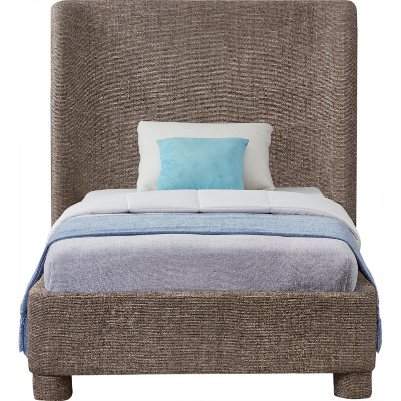 Kiria Upholstered Wingback Bed, Brown Linen Textured Fabric, Twin