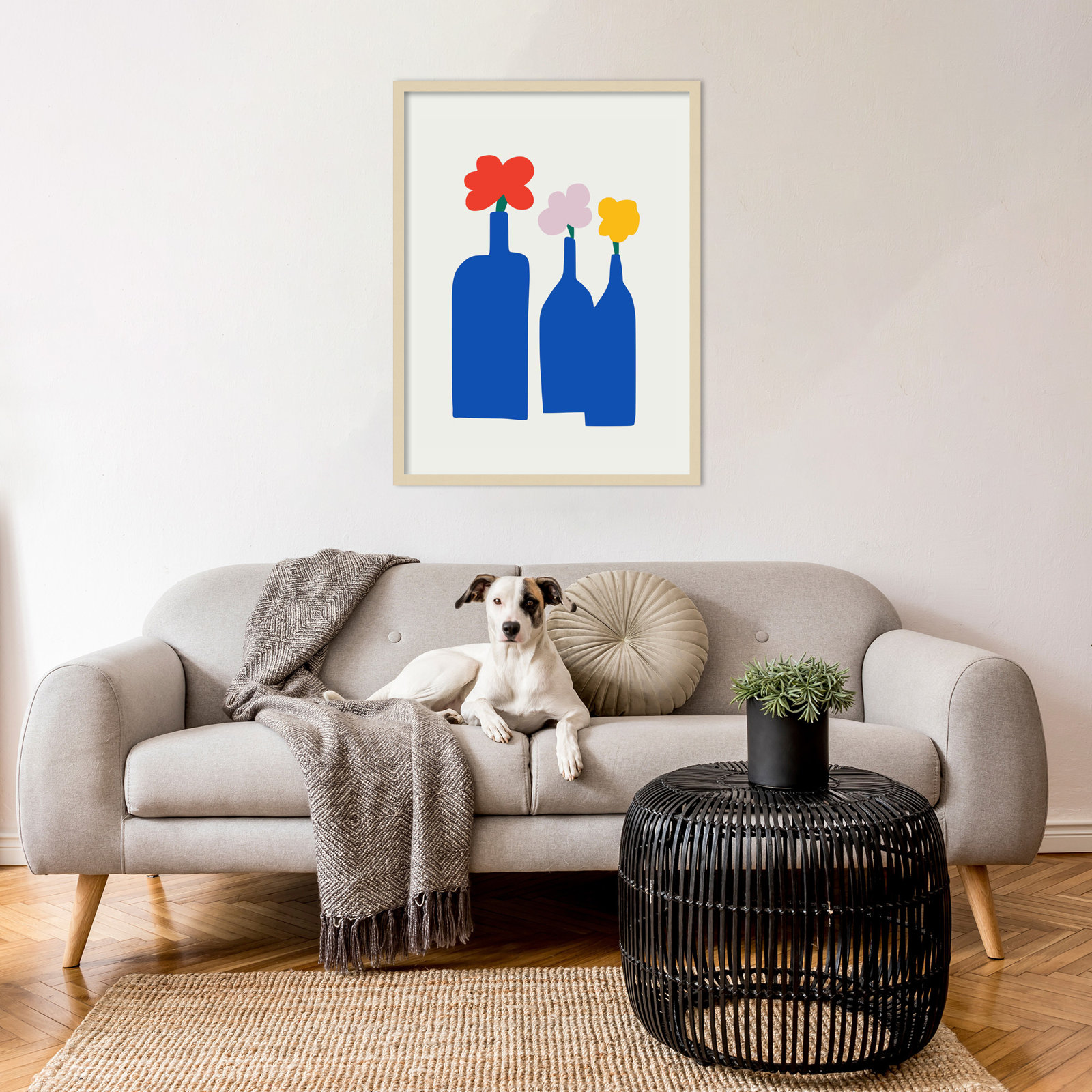 Blue Bottle Vase Print by Little Dean, Brown, 33" H x 25" W