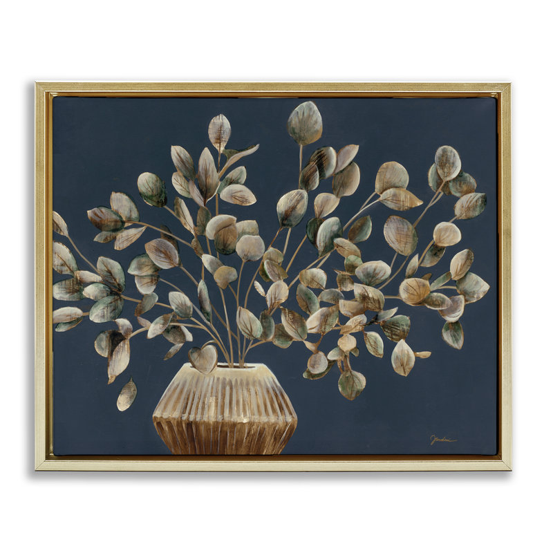 Rustic Eucalyptus Leaves Gold Framed Floater Canvas Wall Art by  Liz Jardine, 25" H x 31" W, Metallic Gold Floater Frame