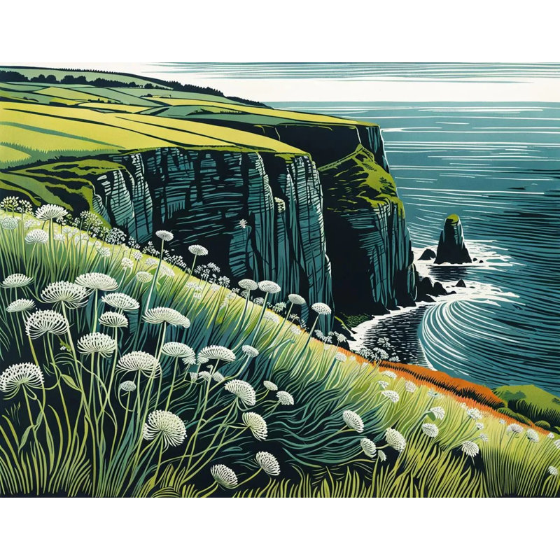Art mural sur toile Cliffside Wildflowers - Paysage côtier, H 16 po x l 24 po