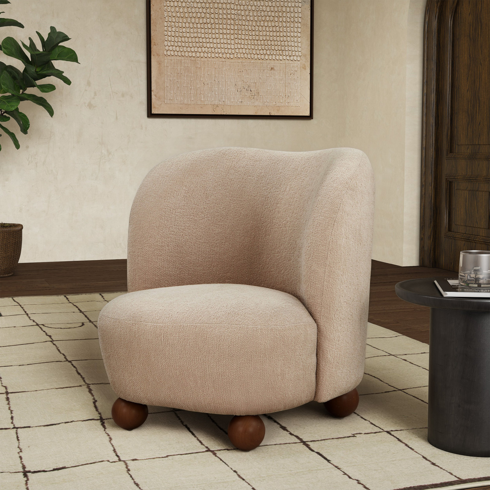 Rodolfo Boucle Accent Chair, Oatmeal Boucle