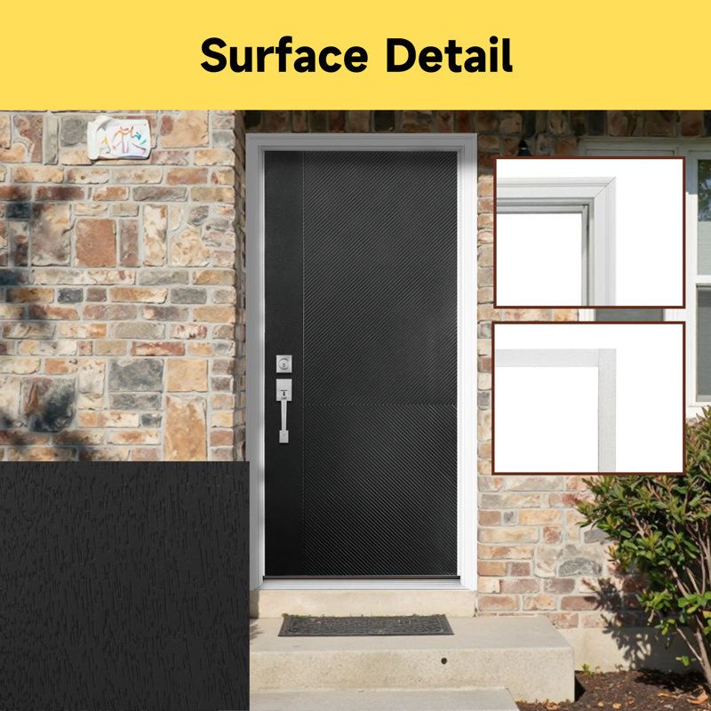 Modern Exterior Fibreglass Entry Front Door Textured with Vinyl Frame, Left, Black