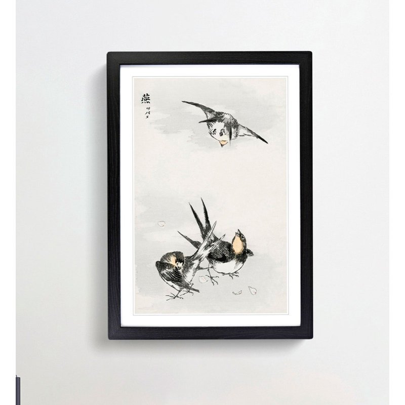 Three Swallows by Numata Kashu - Framed Print, Black, 76cm H x 50cm W x 2cm D