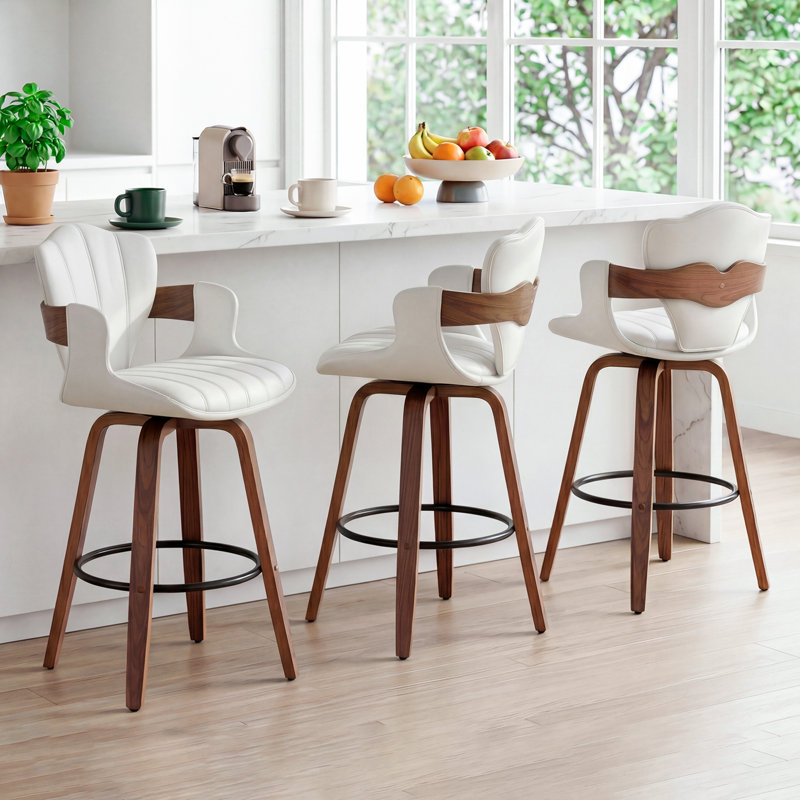 Tabouret de comptoir pivotant à 360 ° avec cadre en bois Hactive, Blanc, Tabouret de comptoir (siège d'une hauteur de 25 p