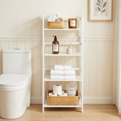 47.5" Tall 4-Tier Bamboo Multifunctional Freestanding Bookshelf Storage Stand, Non-Slip Foot Pads & Anti-Tipping Safety Kit, Fits Kitchen, Study, Living Room