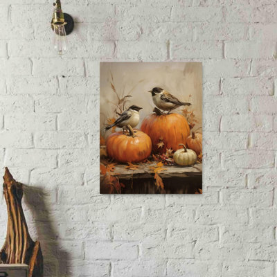 «Fall Pumpkin Bird», art mural 12 po x 16 po