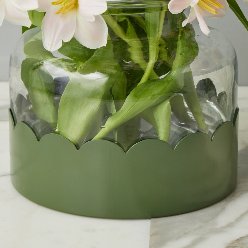 2-in-1 Scalloped Bloom Vase, White/Spruce Green