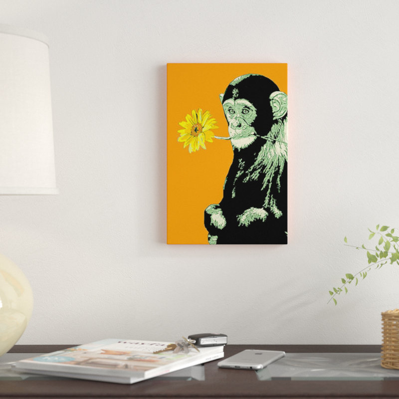 « fleur singe », impression sur toile, H 12 po x l 8 po x P 0,75 po, Toile tendue, Pas de tapis