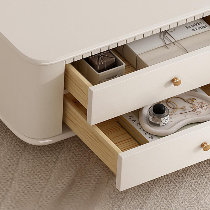 Table basse en buis massif avec 8 tiroirs, Blanc, H 16,53 po x L 55,11 po x l 31,49 po