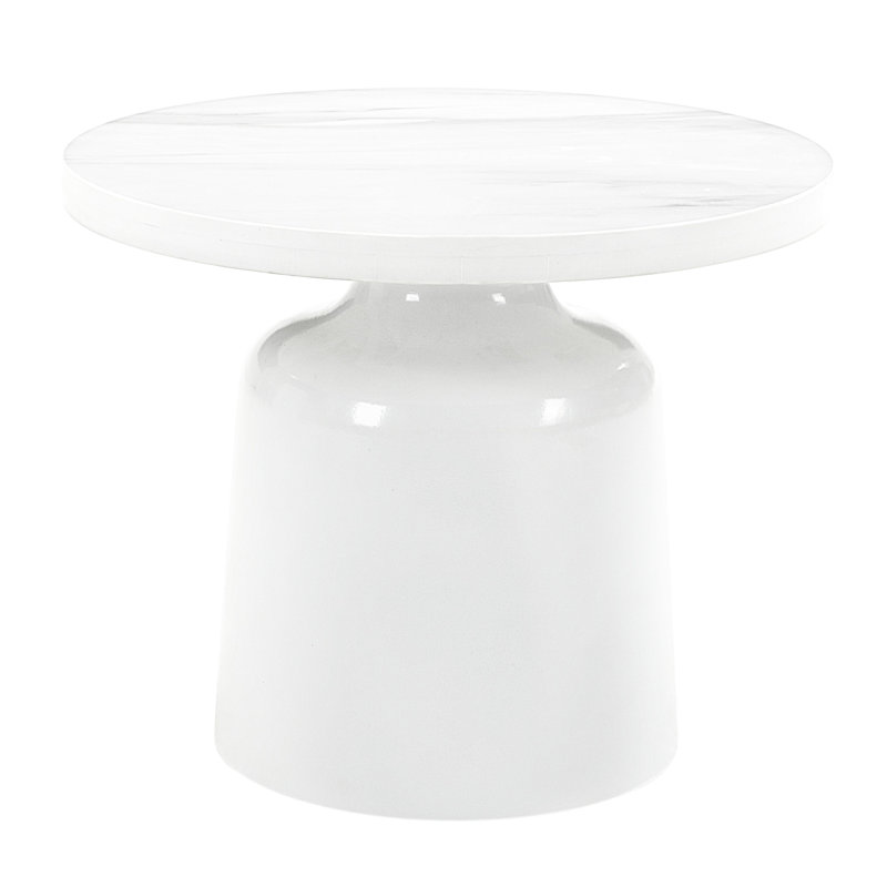 Table d'appoint en marbre et blanc brillant d'ingénierie pour un espace haut de gamme avec base