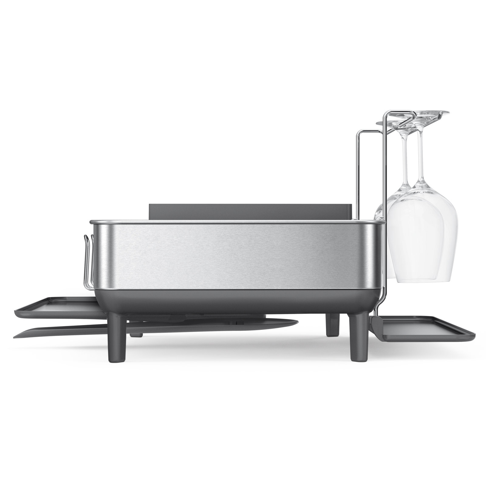 simplehuman Kitchen Dish Drying Rack with Swivel Spout, Fingerprint-Proof Stainless Steel Frame, Brushed