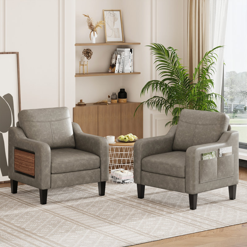 Fauteuil large en similicuir rembourré, Gris