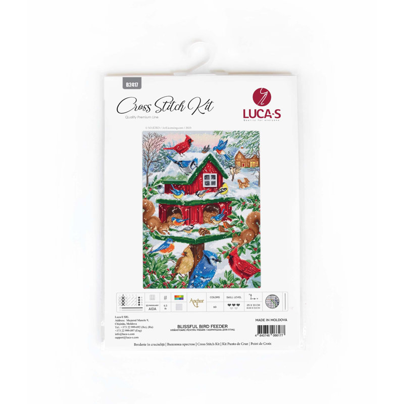 Trousse de broderie au point de croix « Mangeoire à oiseaux bienheureuse » de Luca-S B2417L