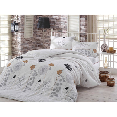 Elegant King Quilt Cover Set (3 Pieces), White & Grey with Black & Brown Accents | 65% Cotton / 35% Polyester, Duvet Cover 94.5 x 86.6 inches | Machine Washable, Soft 120 Thread Count, Button Closure & Envelope Pillowcases