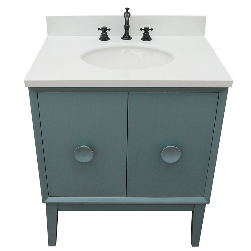 Crumley 31'' Single Bathroom Vanity with Top, Aqua Blue/White Quartz
