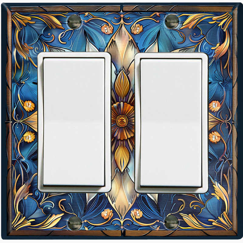 Couvercle de plaque d'interrupteur en métal;  Fauteuil à bascule GFI standard à 2 bandes - Impression sur vitrail fleur blanche