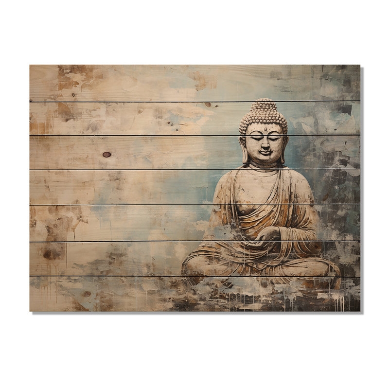Statue de bouddhisme simple - Art mural en bois de bouddhisme sur bois de pin naturel, H 10 po x l 20 po